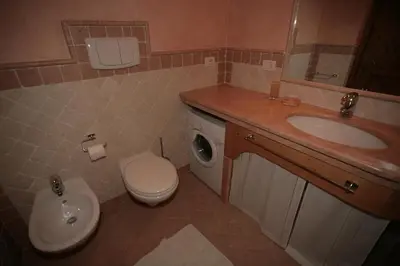 a bathroom with a sink and a toilet and a sink at Villetta ai Pini Deluxe in Canazei
