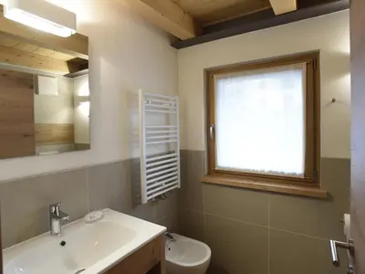 a bathroom with a sink and a toilet and a window at Europa Mountain Apartments in Alleghe