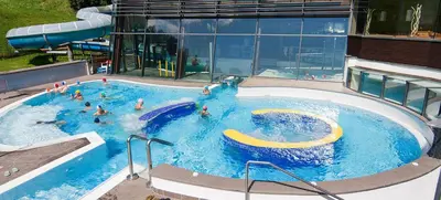 a group of people in a swimming pool at Penthouse-Apartment Limbela in Ortisei