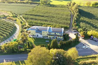 an aerial view of a house in a vineyard at Gartenhof in Bressanone
