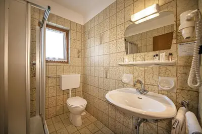 a bathroom with a sink and a toilet at Apartments Zilli in Laion