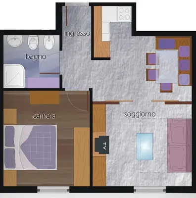 a floor plan of a small apartment with at Residence Lagorai - Fiemme Holidays in Predazzo