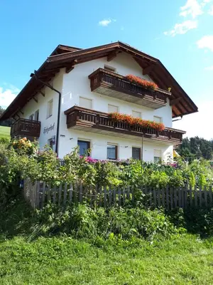 a bedroom with two beds and a window at Holzerhof Lothen , Campolino in San Lorenzo di Sebato