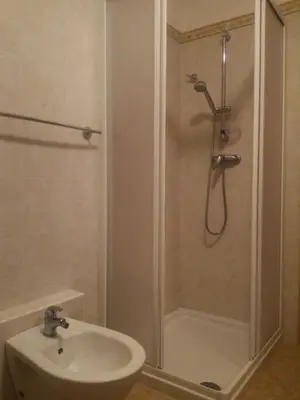 a bathroom with a shower and a sink at Casa Lausen in Canale San Bovo