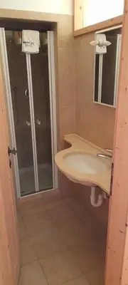 a bathroom with a sink and a shower at Agriturismo Fattoria Meneguto Societa Agricola Semplice in Cortina dʼAmpezzo