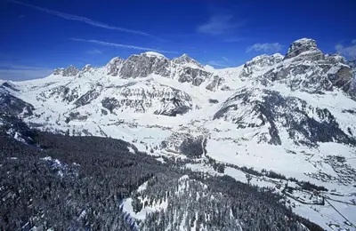 an aerial view of a snow covered mountain at Garnì Bel Air in Colfosco