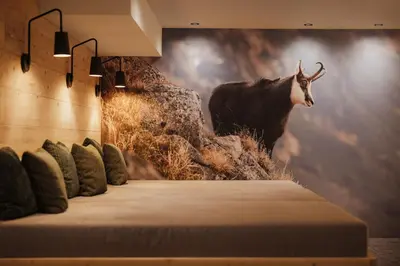 a wall with a picture of a bull on it at Pensione Camoscio in La Villa