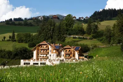 a large house on a hill in a field at Residence Baron in San Vigilio Di Marebbe