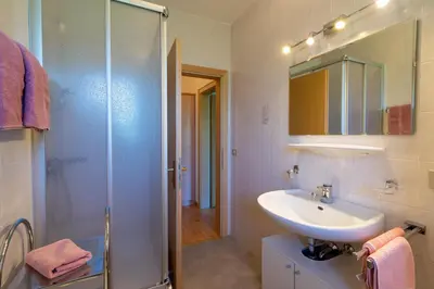 a bathroom with a sink and a shower at Residence Sporting in Brunico