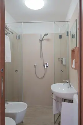 a bathroom with a shower and a sink at Garni Val Udai in Mazzin