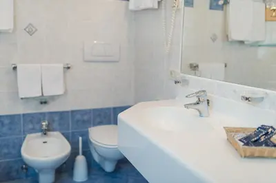 a bathroom with a white sink and a toilet at Residence Chalet Pinis in Corvara in Badia