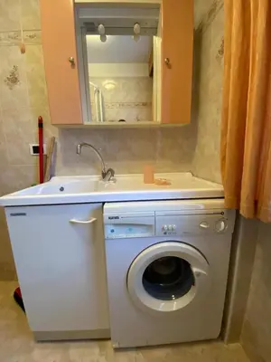 a washing machine and a sink in a bathroom at Cesa Bernard in Pozza di Fassa