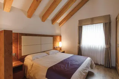 a bedroom with a large bed and a window at Sayonara Nature & Wellness Hotel in San Martino di Castrozza