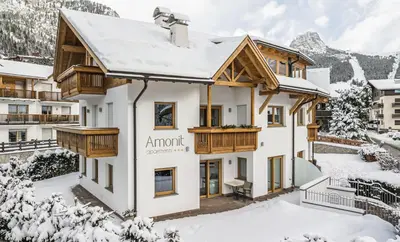 a home in the mountains with snow on the ground at Amonit - Your Dolomites Home in Selva di Val Gardena