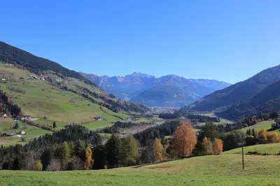 a view of a valley in the mountains at Volggerhof in Racines