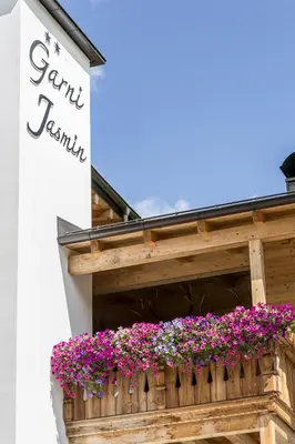 a bathroom with a shower and a bath tub at Garni Jasmin in San Cassiano
