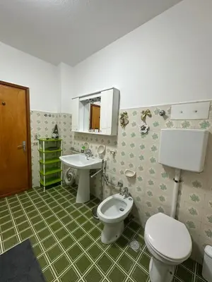 a bathroom with a toilet and a sink at Appartamento San Lucano in Agordo