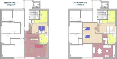 two diagrams showing the different floors of a house at Residenza Domino in Selva di Cadore