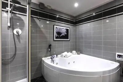 a bathroom with a tub and a shower at EDO in Campitello di Fassa