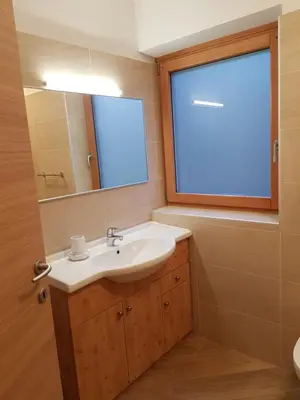 a bathroom with a sink and a mirror at Casa Alice 5.3 in Fiera di Primiero