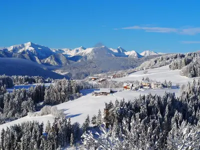 a snow covered mountain with a village in the distance at Residence Treyer in Terento