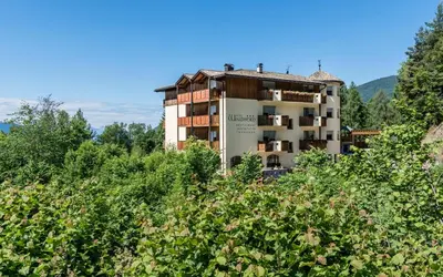 a building on the side of a hill with trees at Naturhotel Waldheim in Anterivo