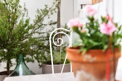 a table with two potted plants and a vase at Ansitz Jenner in Appiano sulla Strada del Vino
