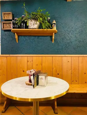 a table in a room with a shelf with plants at Albergo Lozen in Canale San Bovo