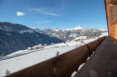 a view of a snow covered mountain from a building at Apartment Fedares in La Valle