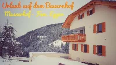 a building with a view of a snow covered mountain at Mesnerhof in Lauregno