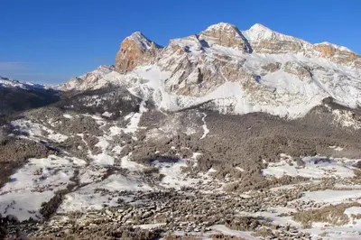an aerial view of a snowy mountain at Hotel Panda Cortina- ricarica auto elettriche in Cortina dʼAmpezzo