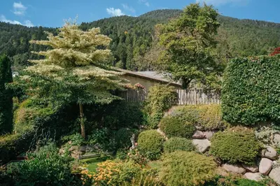 a garden with bushes and a fence and a house at Ansitz Gurtenhof in Tesimo