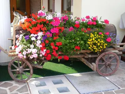 a flower cart filled with lots of colorful flowers at Park Hotel Arnica in Falcade