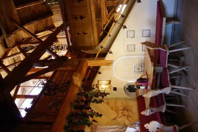 an overhead view of a room with wooden walls at Appartamenti La Munt in Badia