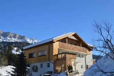 a house in the mountains with snow on the ground at Ciasa Andy in Badia