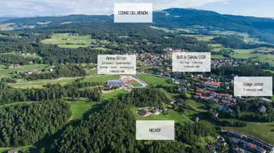 arial view of a village in a valley with trees at Appartments Neuhof in Collalbo