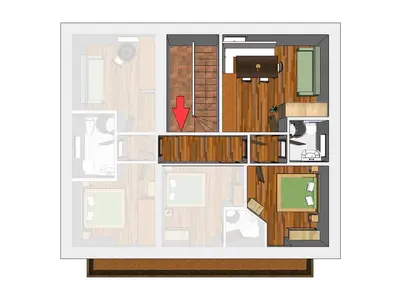 a floor plan of a house with a red arrow at Appartamenti Suttru in Badia