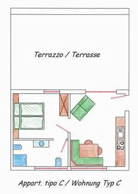 a floor plan of a bedroom and a living room at Aria D'Bosch in Badia