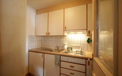a small kitchen with a sink and a stove at Aria d' Prè in Badia