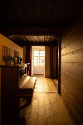 a hallway with a door leading into a room at Residence Fink Central Apartments in Bolzano