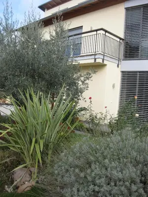a house with a balcony and plants in front of it at Das Landhaus in Terlano