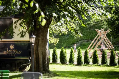 a man standing next to a line of christmas trees at Luxury Lodge - Lener Express in Campo di Trens