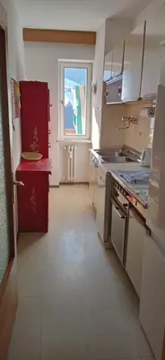 a kitchen with a sink and a window at Appartements Arnica in Ortisei