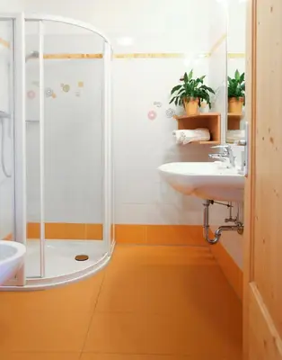 a bathroom with a shower and a sink at Bio Kräuterhof Oberpalwitter in Barbiano