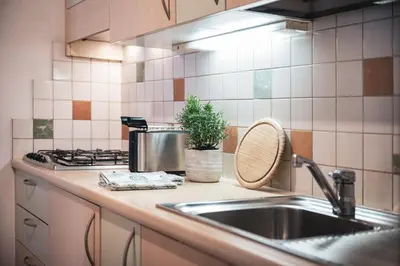 a kitchen counter with a sink and a stove at Ciasa Altonn in Colfosco