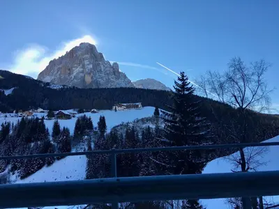 a view of a mountain with snow on the ground at La casa dei cuori in Santa Cristina in Val Gardena