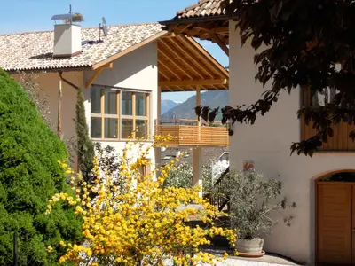 a house with yellow flowers in front of it at Pizzol-hof in Appiano sulla Strada del Vino