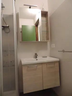 a bathroom with a sink and a mirror at Casa Mowgli - Residence Sussy in Falcade