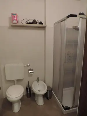 a bathroom with a toilet and a shower stall at Casa Mowgli - Residence Sussy in Falcade