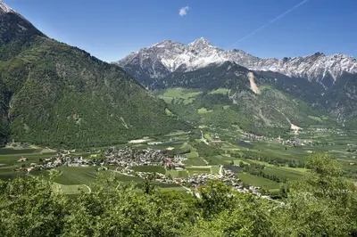 a small town in a valley in the mountains at Ferienwohnung im Haus Texel III in Parcines